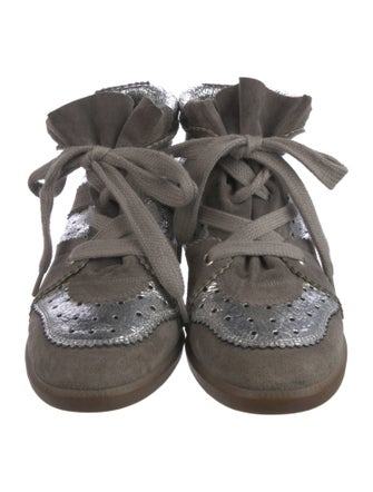 Isabel Marant Suede Colorblock Pattern Wedge Sneakers