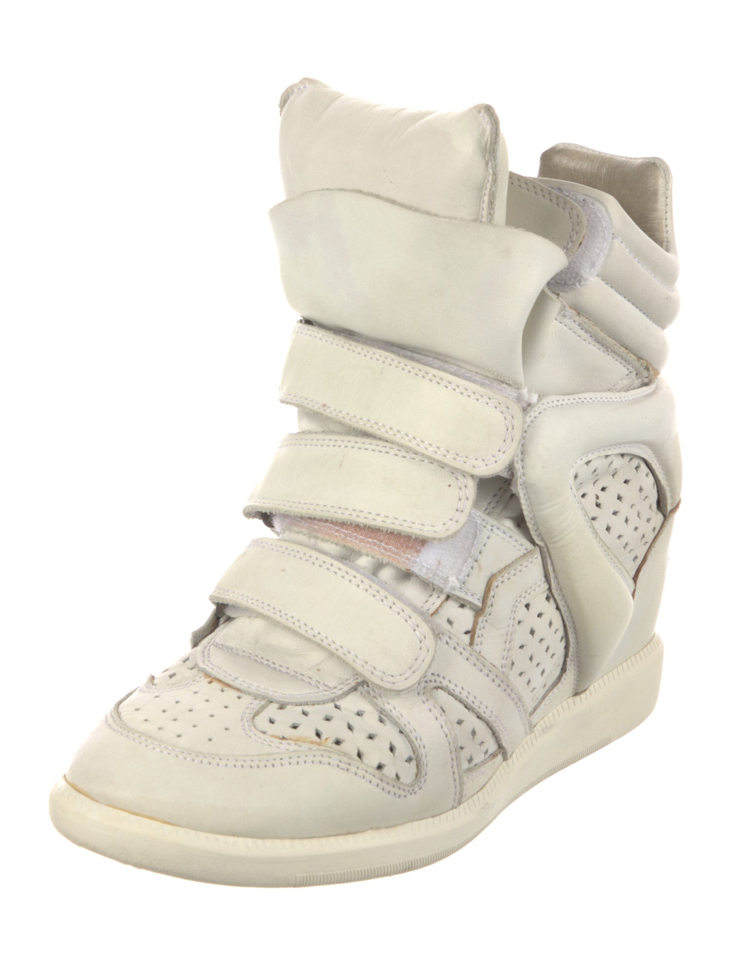 Isabel Marant Leather Lasercut Accents Wedge Sneakers