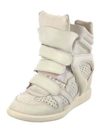 Isabel Marant Leather Lasercut Accents Wedge Sneakers