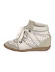Isabel Marant Leather Colorblock Pattern Wedge Sneakers