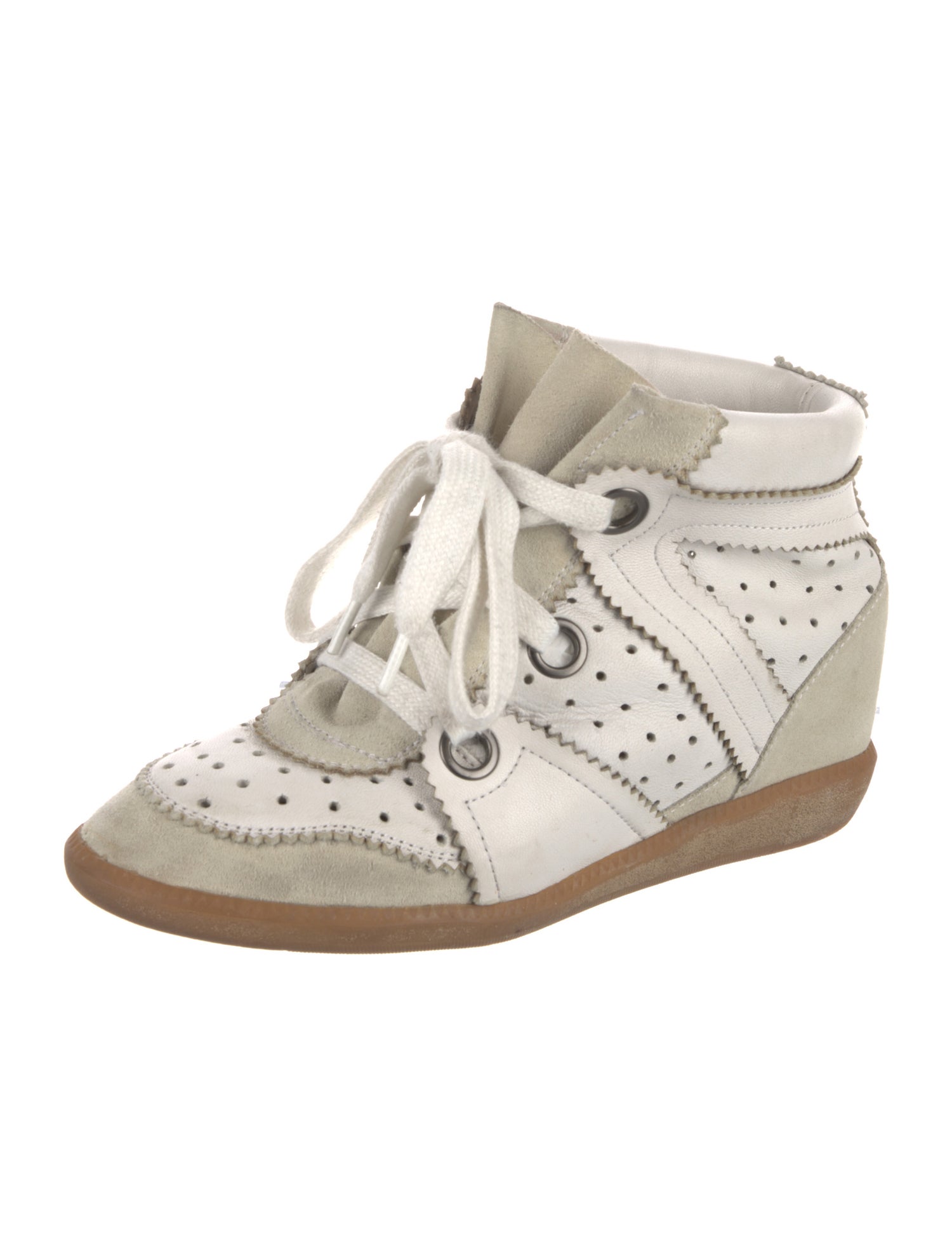 Isabel Marant Leather Colorblock Pattern Wedge Sneakers
