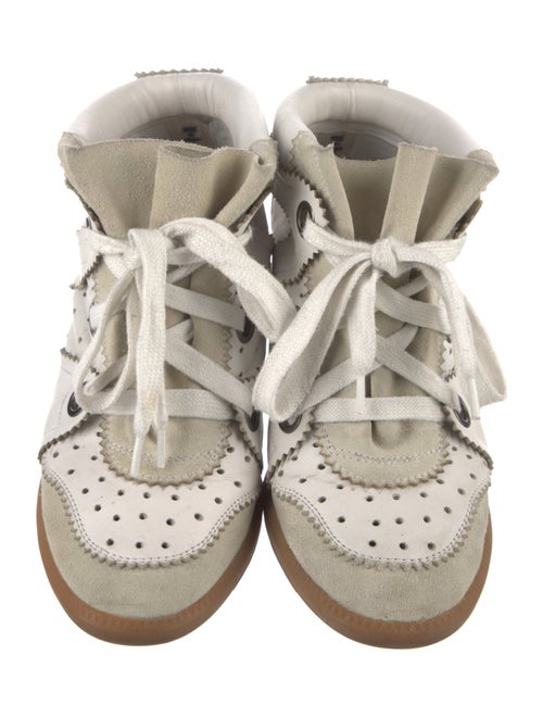 Isabel Marant Leather Colorblock Pattern Wedge Sneakers