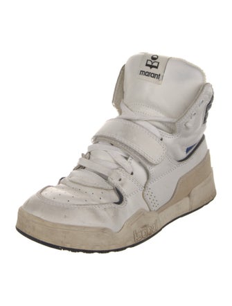 Isabel Marant Leather Colorblock Pattern Wedge Sneakers