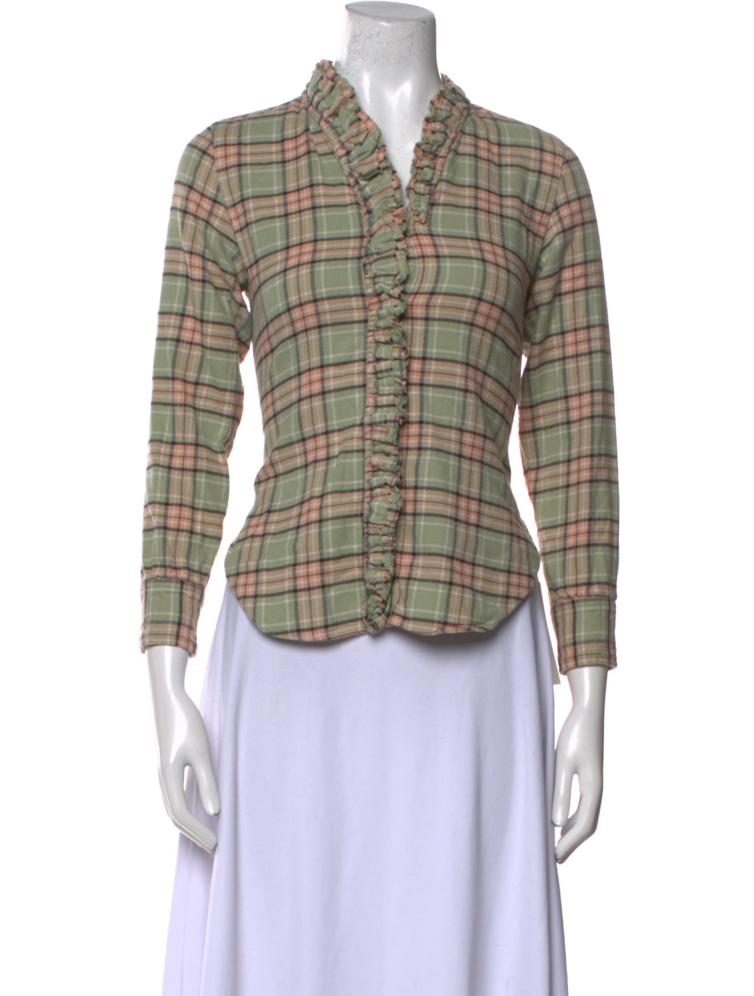 Isabel Marant Plaid Print Three-Quarter Sleeve Button-Up Top