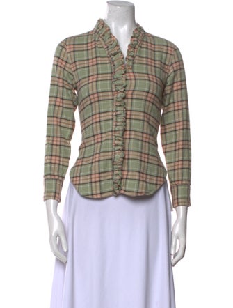 Isabel Marant Plaid Print Three-Quarter Sleeve Button-Up Top