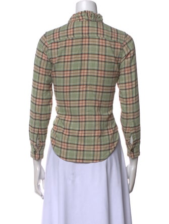 Isabel Marant Plaid Print Three-Quarter Sleeve Button-Up Top