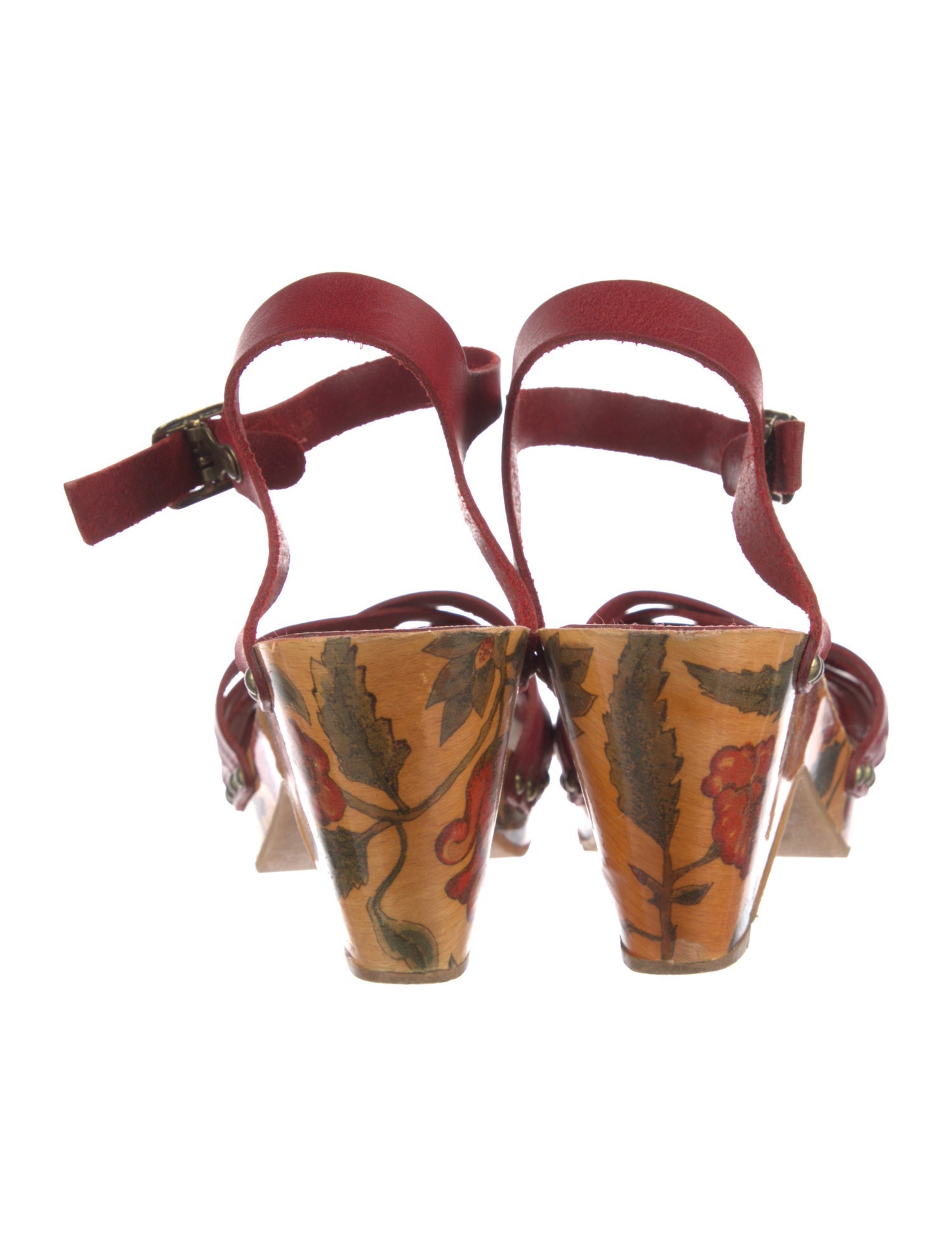 Leather Floral Print Sandals