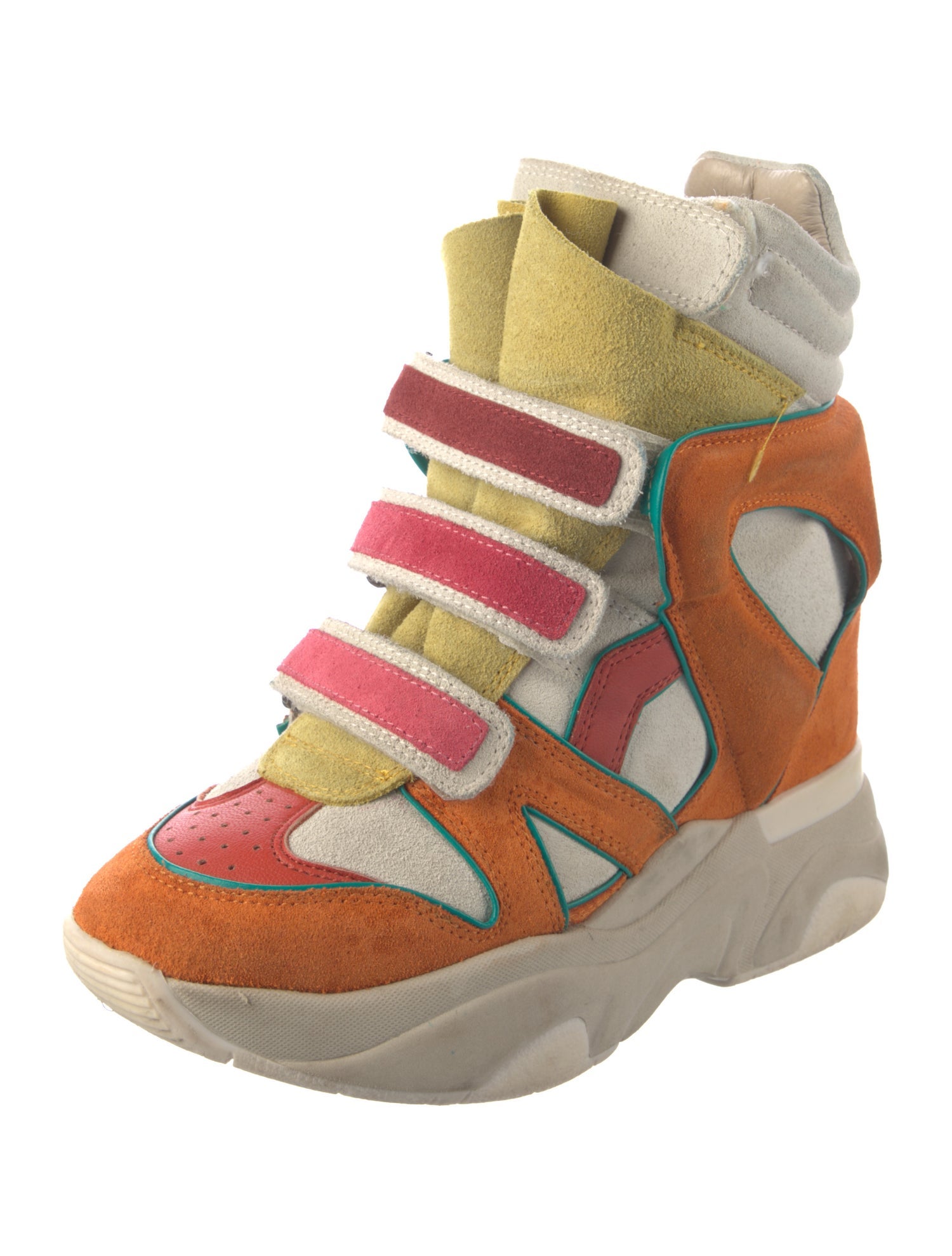Isabel Marant Suede Colorblock Pattern Wedge Sneakers