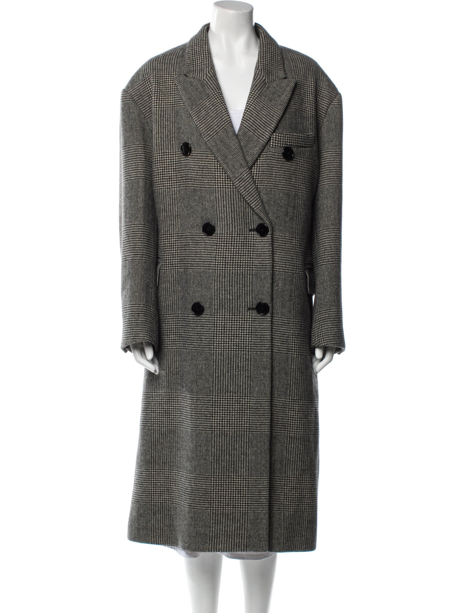 Isabel Marant Virgin Wool Plaid Print Trench Coat