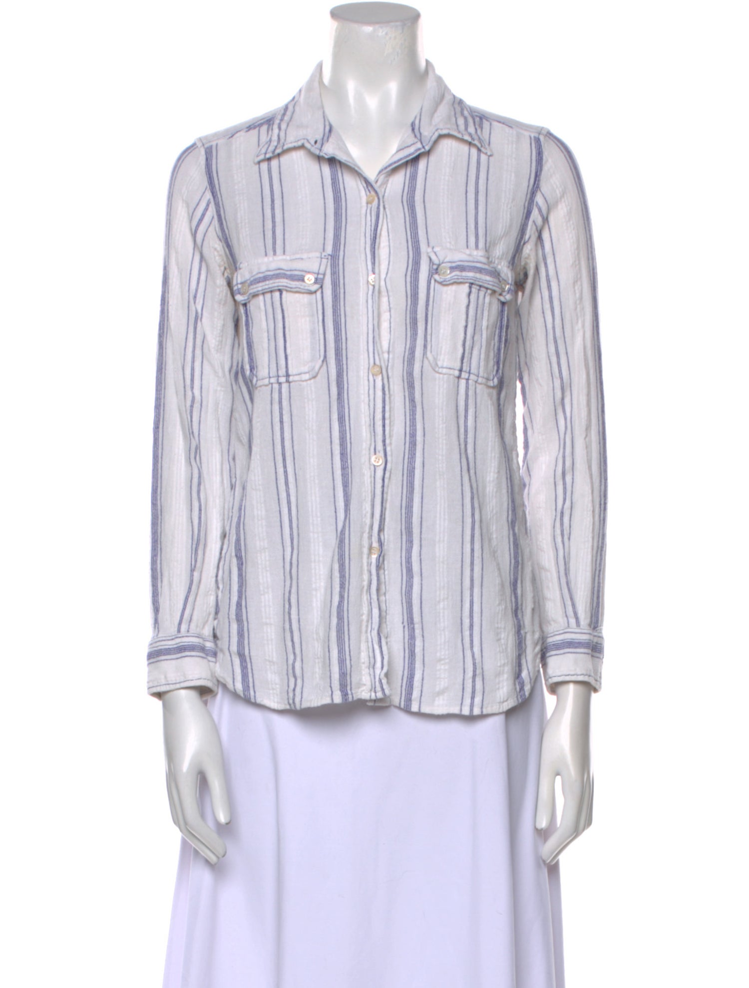 Isabel Marant Striped Three-Quarter Sleeve Button-Up Top