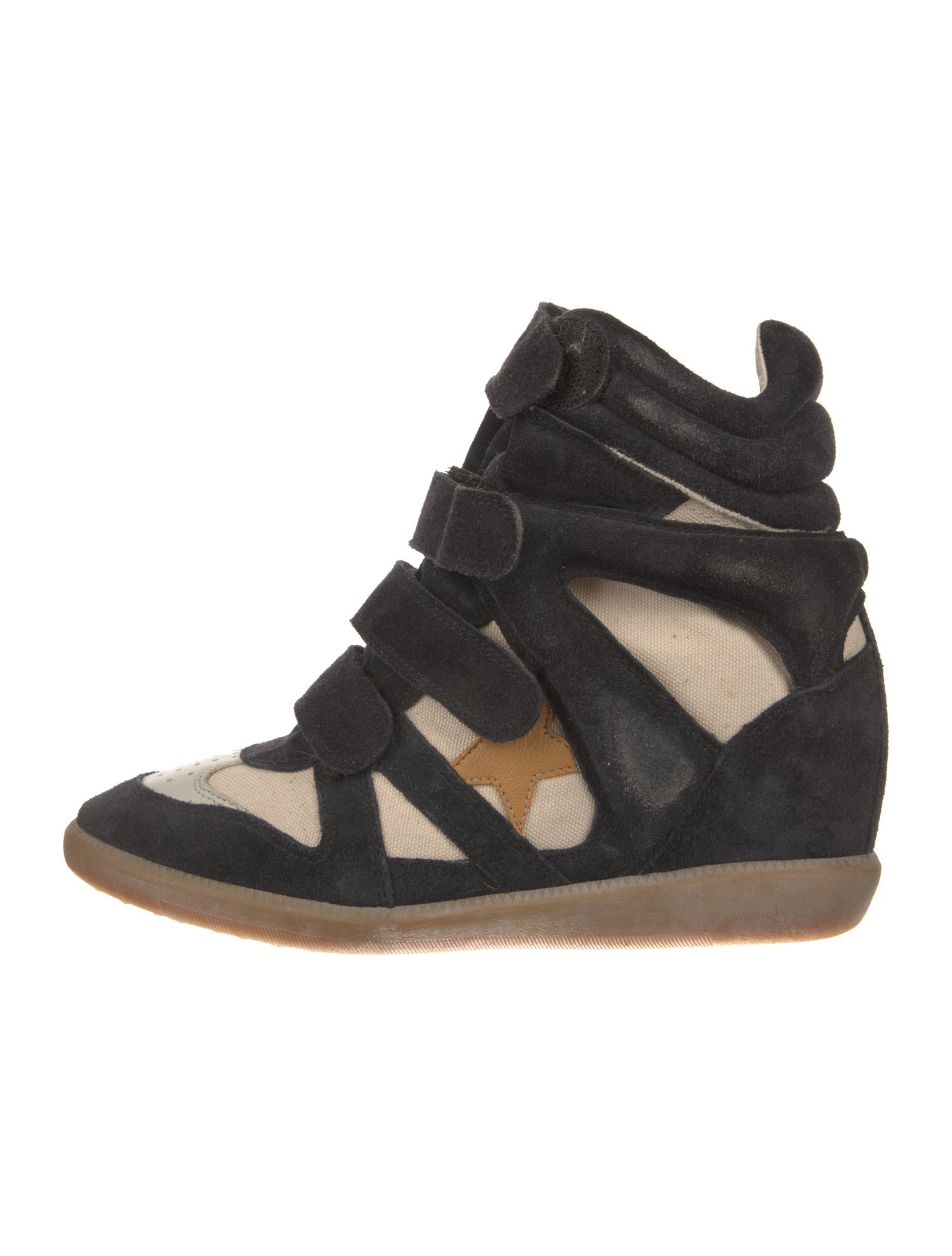 Isabel Marant Suede Colorblock Pattern Wedge Sneakers