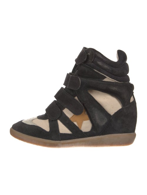 Isabel Marant Suede Colorblock Pattern Wedge Sneakers