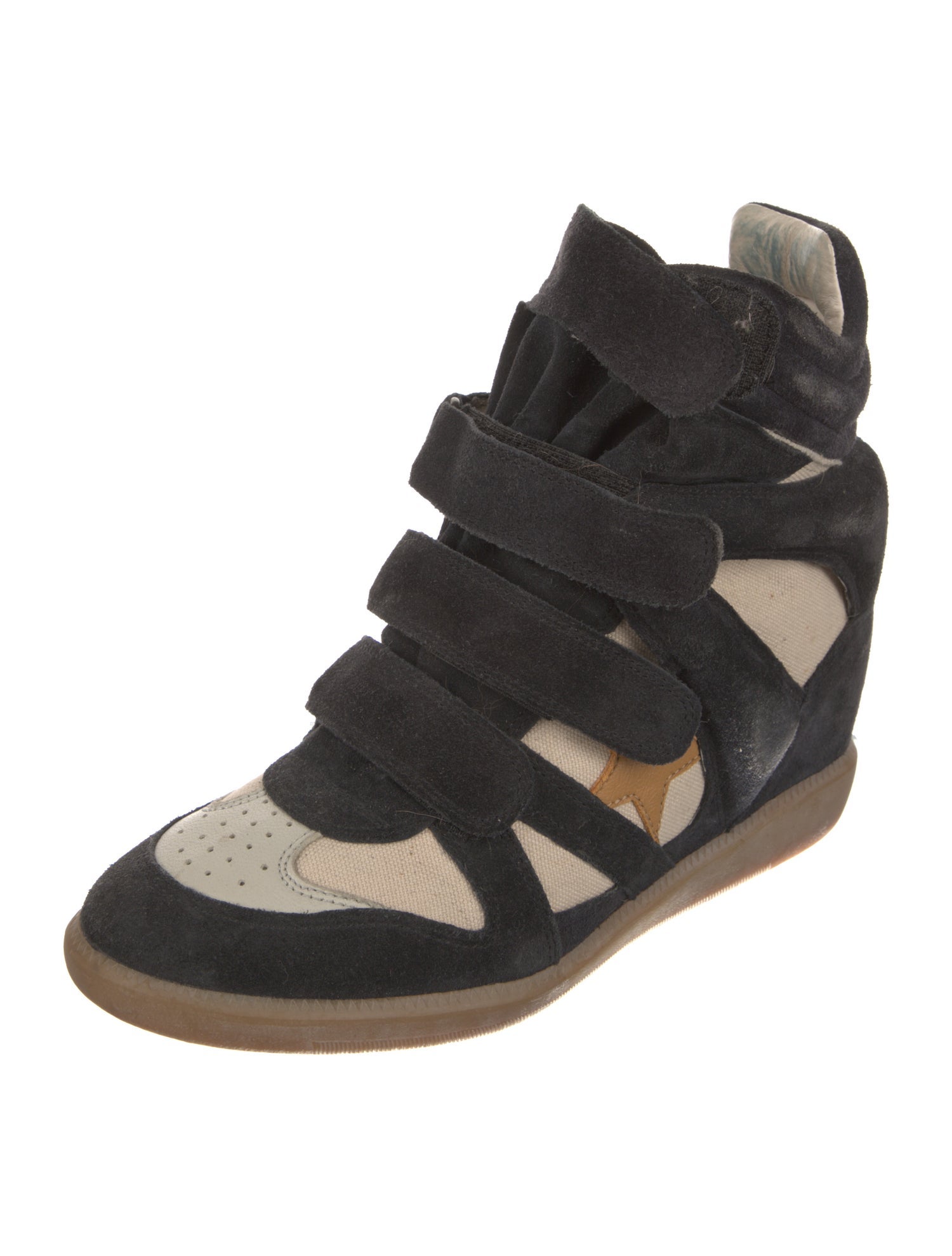 Isabel Marant Suede Colorblock Pattern Wedge Sneakers