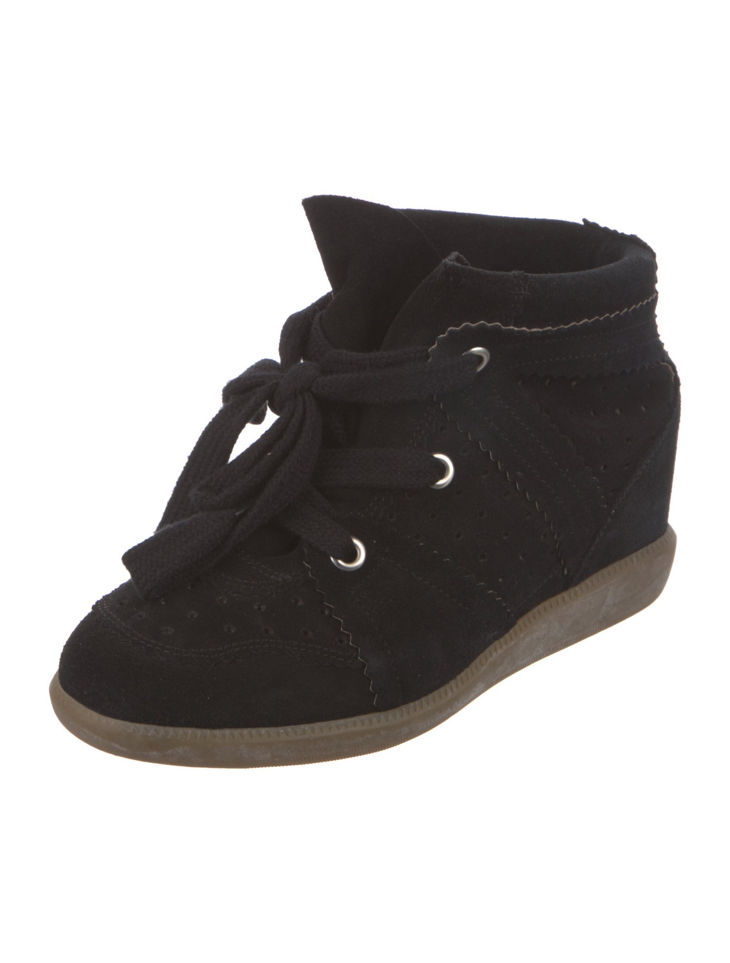 Isabel Marant Suede Scalloped Accent Wedge Sneakers