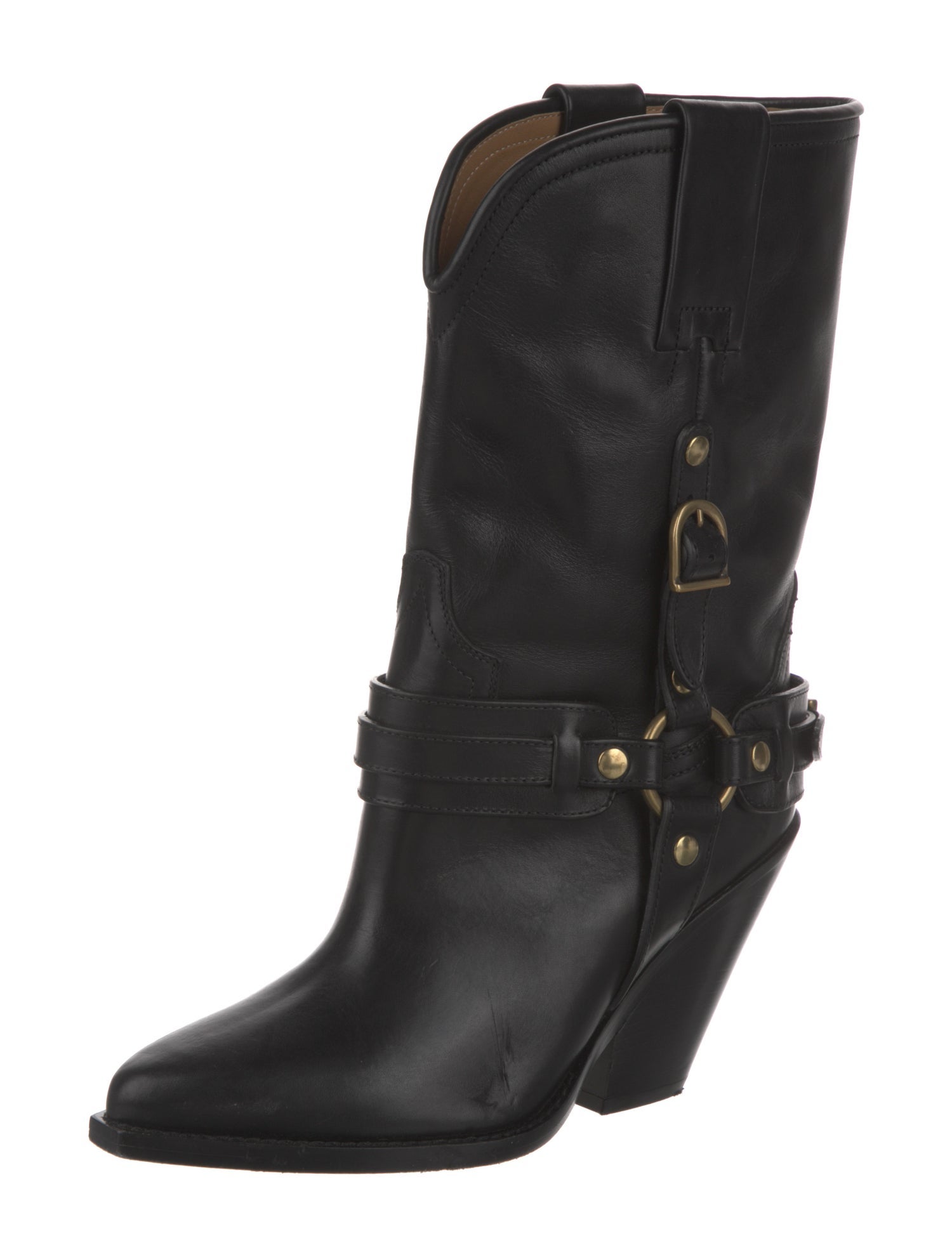 Isabel Marant Leather Studded Accents Moto Boots
