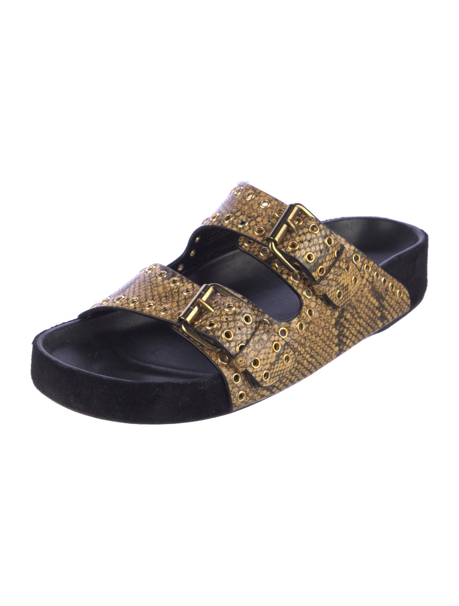 Isabel Marant Embossed Leather Printed Slides w/ Tags