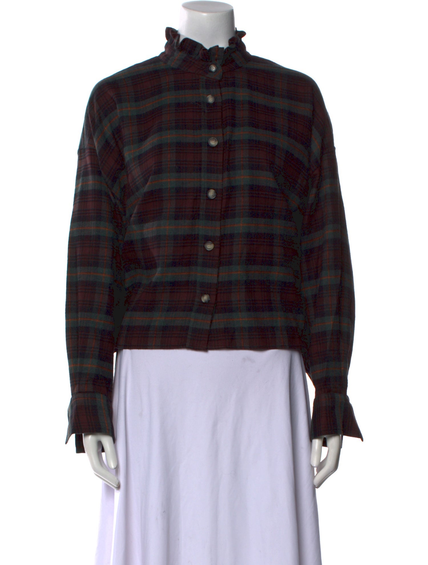 Isabel Marant Plaid Print Mock Neck Button-Up Top