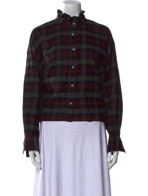 Isabel Marant Plaid Print Mock Neck Button-Up Top