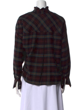 Isabel Marant Plaid Print Mock Neck Button-Up Top