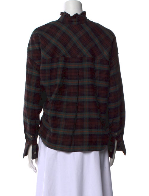 Isabel Marant Plaid Print Mock Neck Button-Up Top
