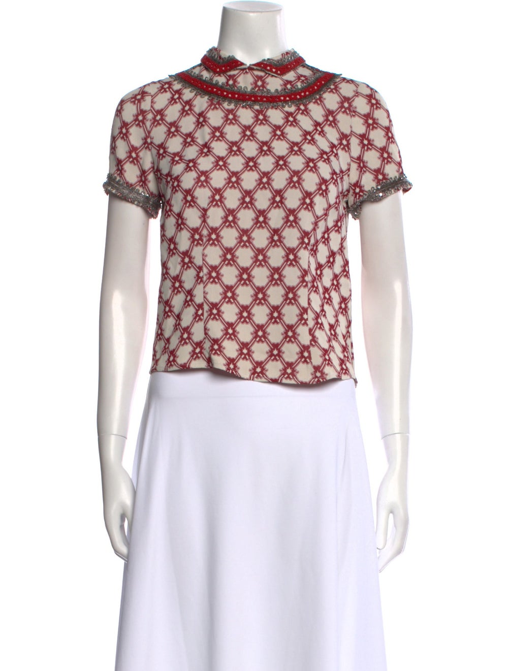 Isabel Marant Crop Top Red Printed Beaded & Sequi… - image 1