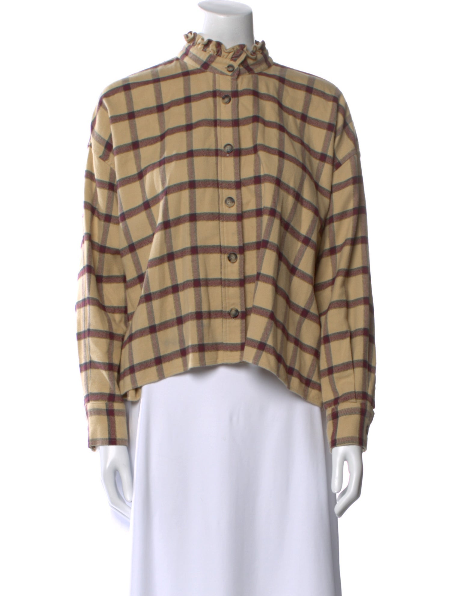 Étoile Isabel Marant Plaid Print Mock Neck Button-Up Top
