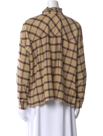 Étoile Isabel Marant Plaid Print Mock Neck Button-Up Top