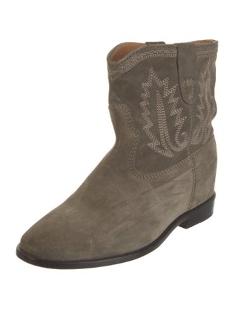 Isabel Marant Suede Embroidered Accent Moto Boots