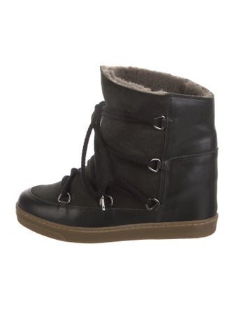 Isabel Marant Leather Fur Trim Lace-Up Boots