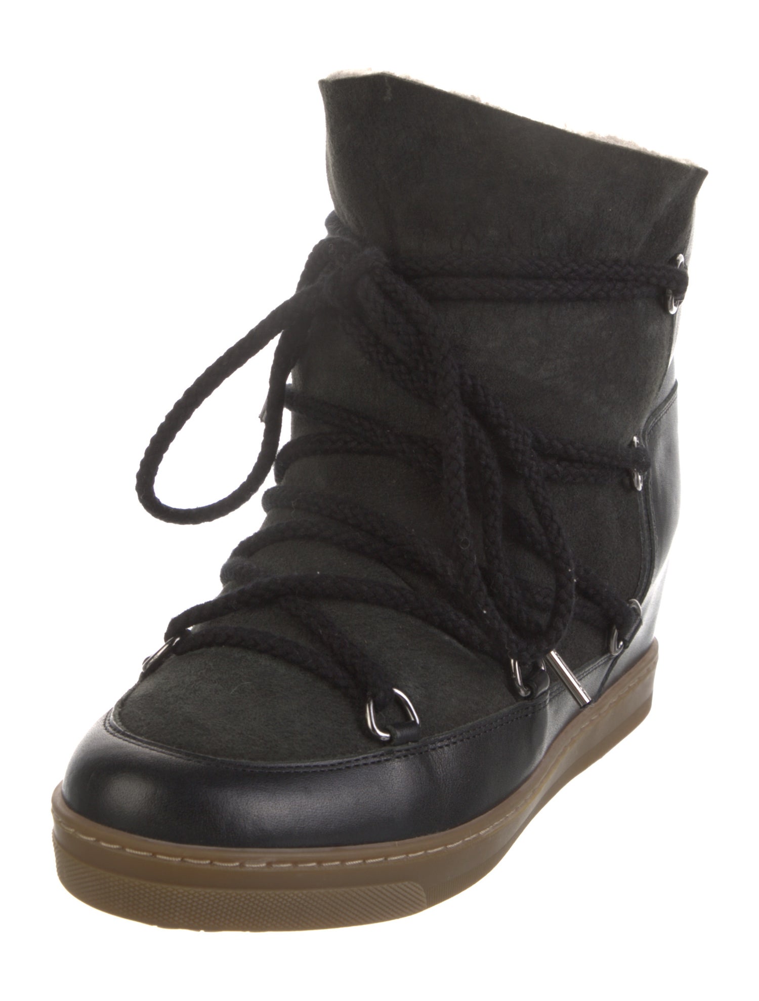 Isabel Marant Leather Fur Trim Lace-Up Boots
