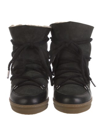 Isabel Marant Leather Fur Trim Lace-Up Boots