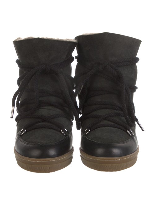 Isabel Marant Leather Fur Trim Lace-Up Boots