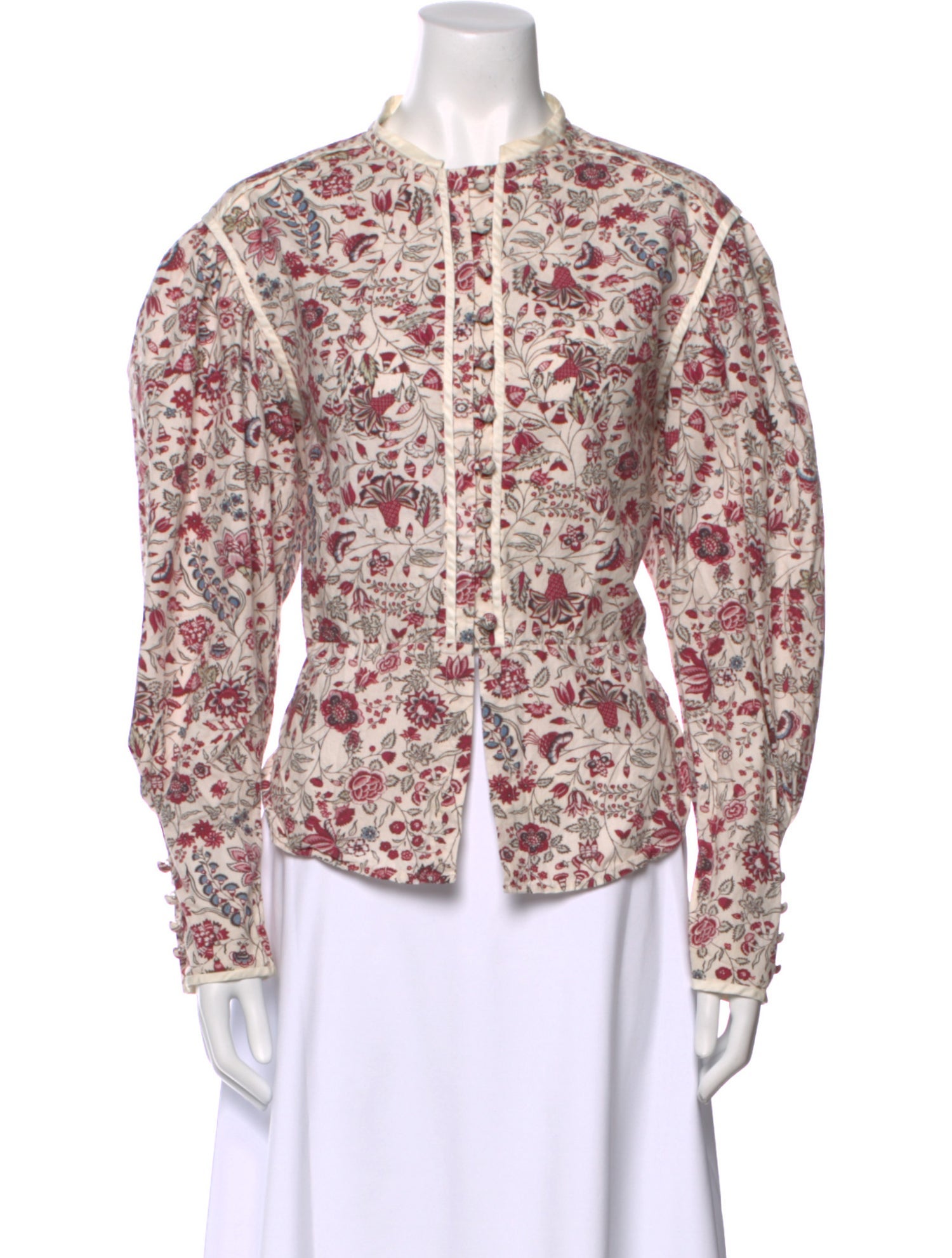 Isabel Marant Floral Print Mock Neck Button-Up Top