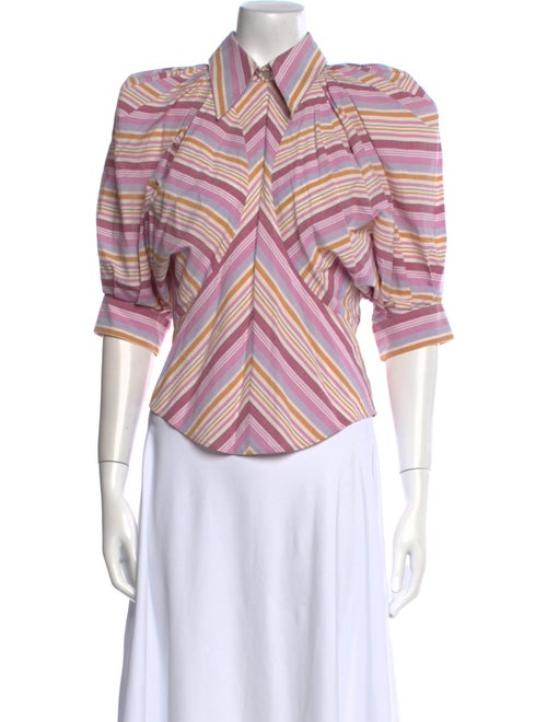 Isabel Marant Striped Three-Quarter Sleeve Button-Up Top