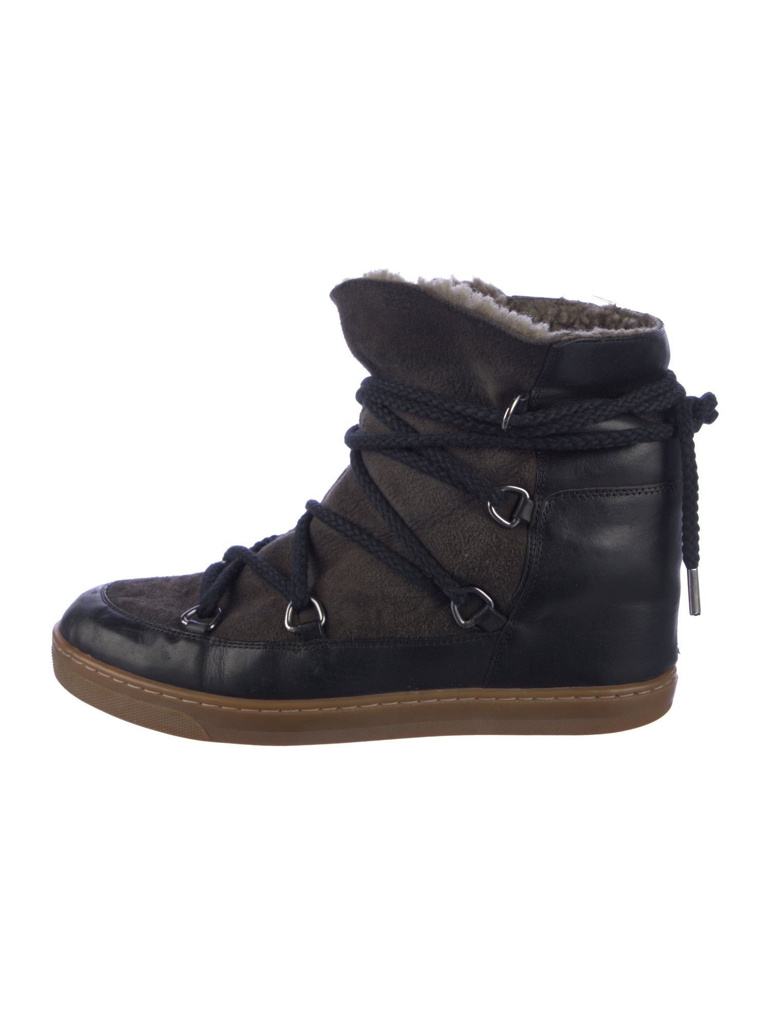 Isabel Marant Leather Fur Trim Lace-Up Boots