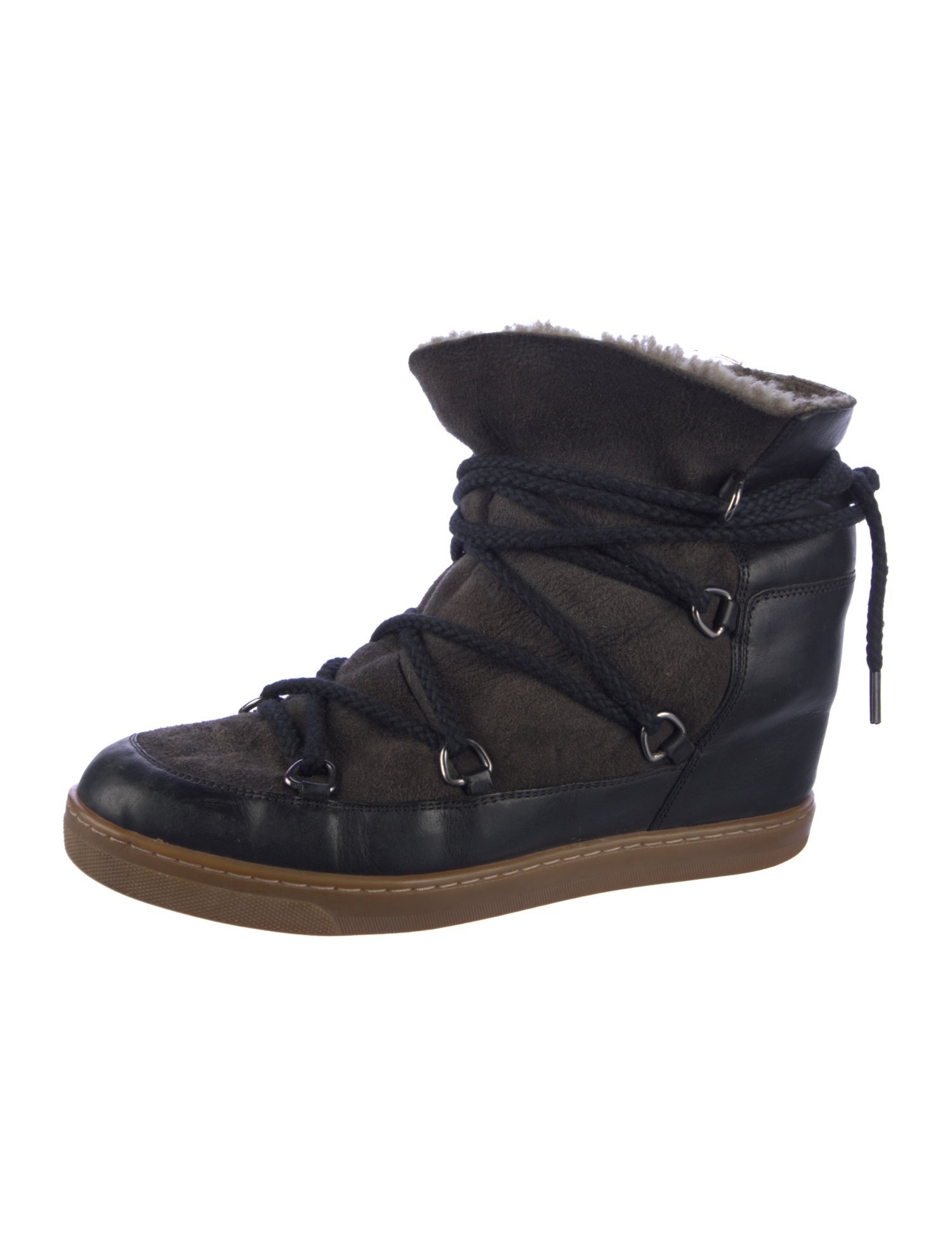 Isabel Marant Leather Fur Trim Lace-Up Boots