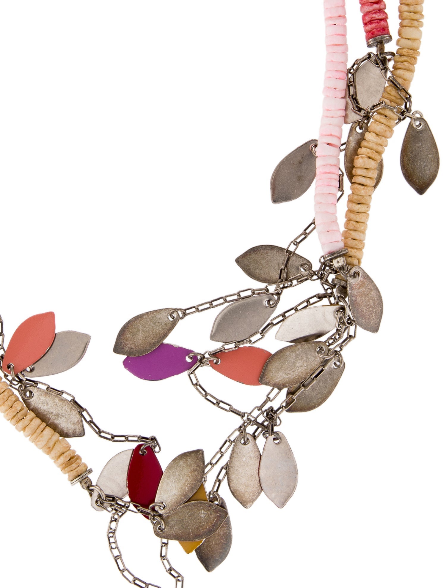 Isabel Marant Shell & Enamel Leaf Multistrand Lariat Necklace