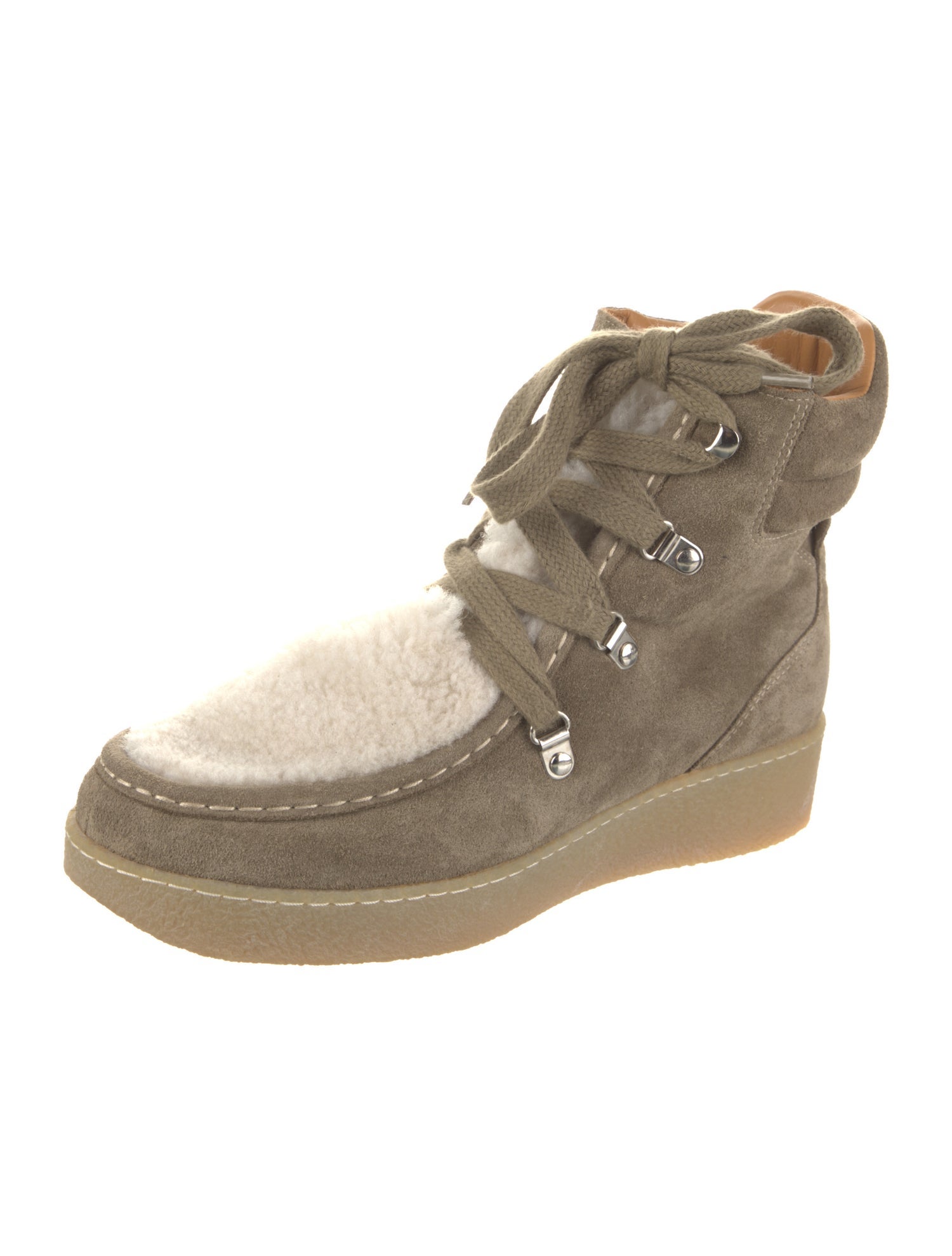 Isabel Marant Suede Fur Trim Lace-Up Boots