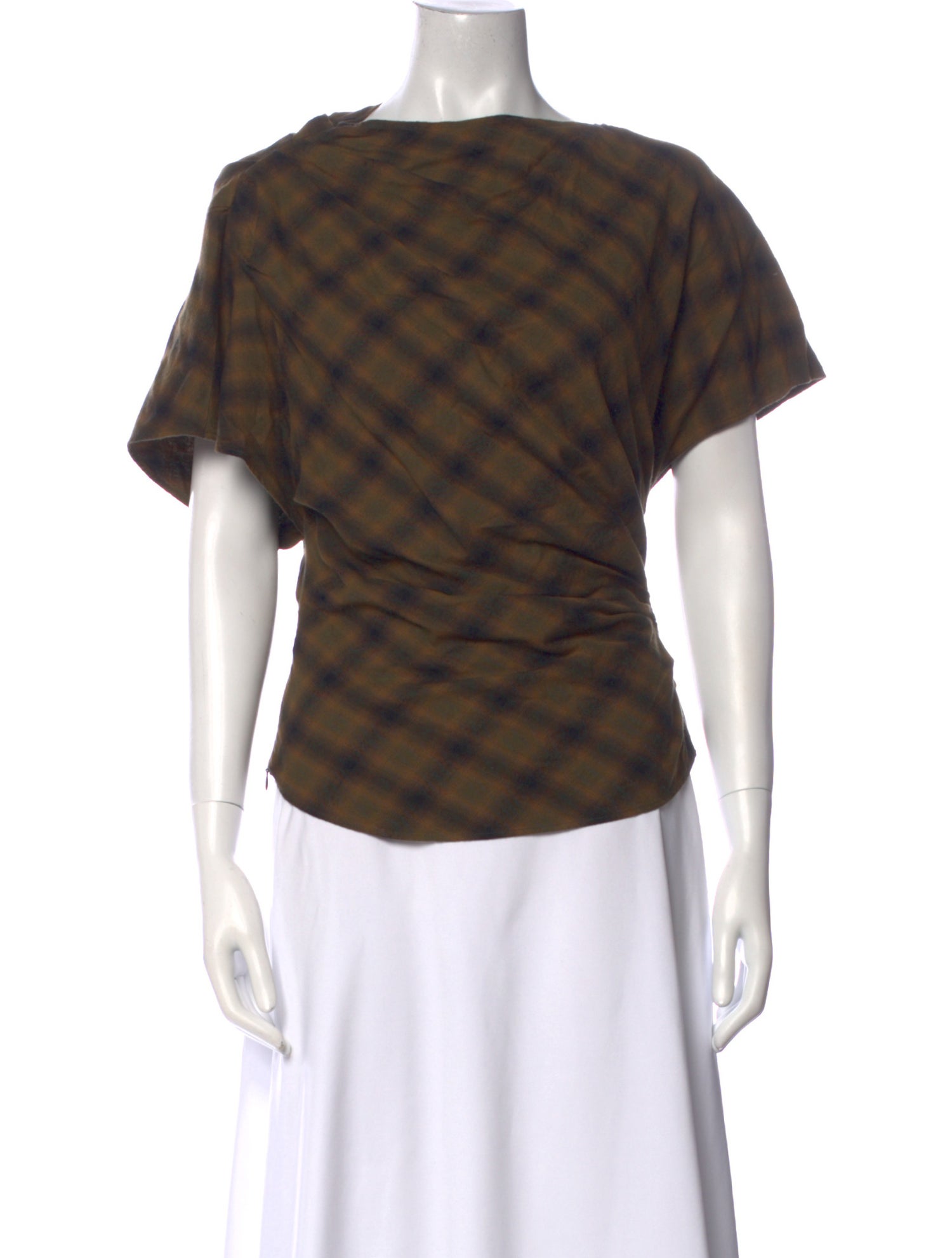 Isabel Marant Plaid Print Bateau Neckline Top