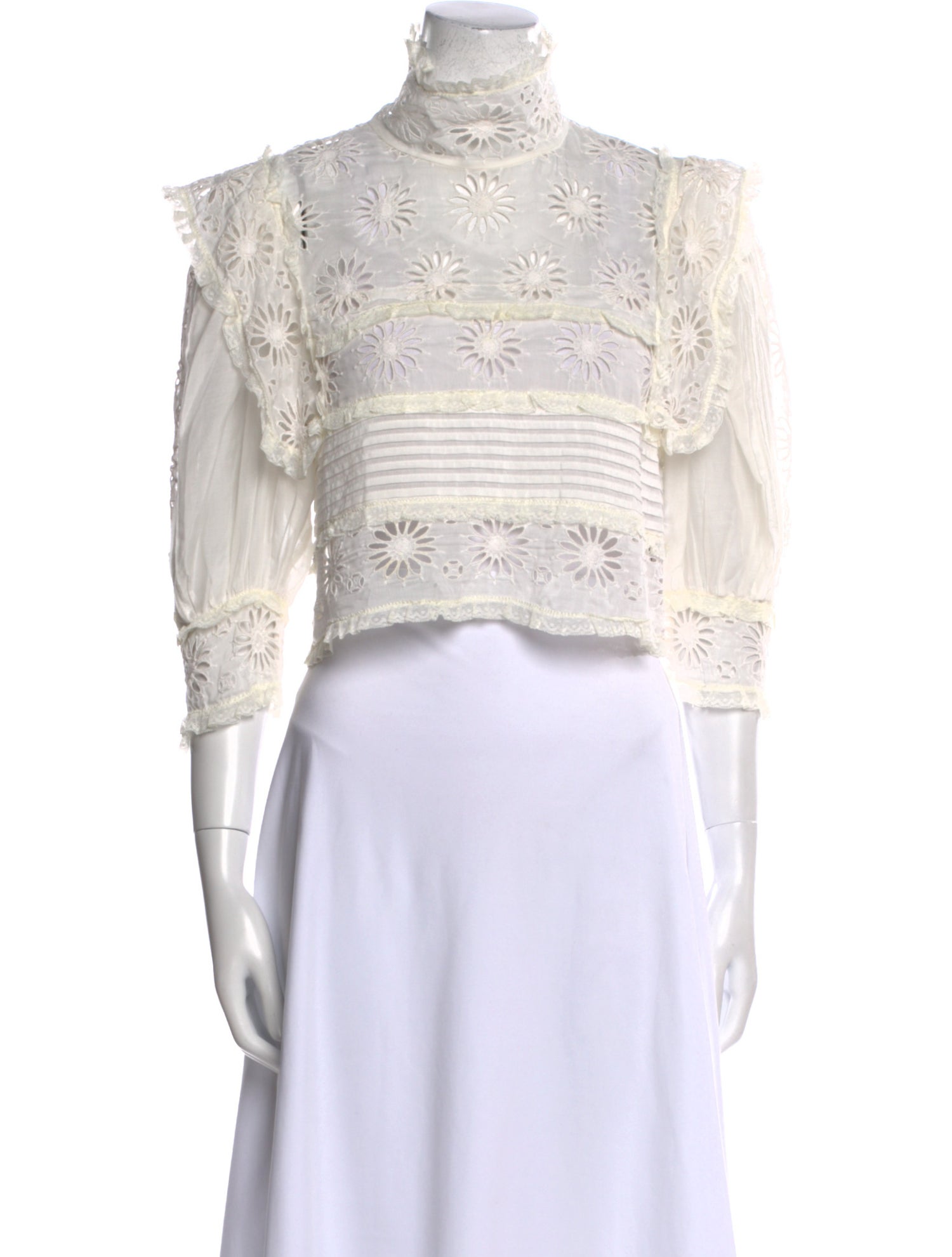 Isabel Marant Lace Pattern Mock Neck Crop Top