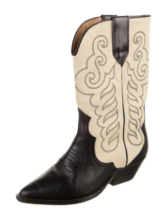 Isabel Marant Leather Colorblock Pattern Western Boots