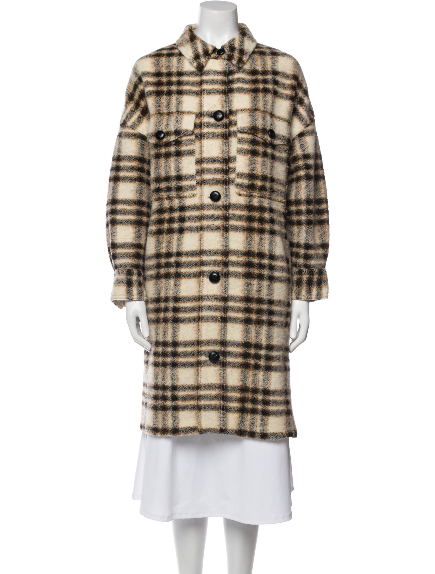 Isabel Marant Merino Wool Plaid Print Coat