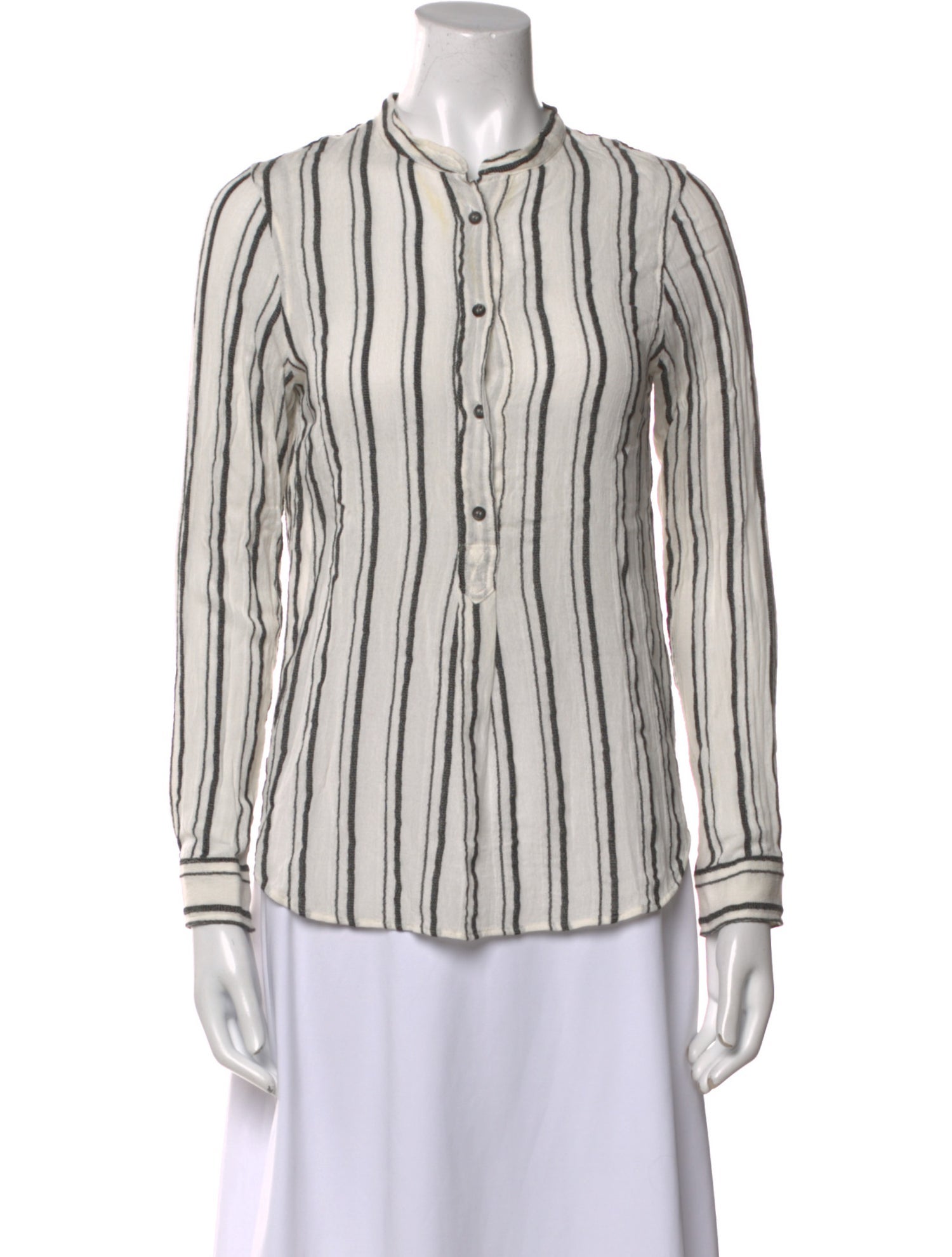 Isabel Marant Striped Mock Neck Button-Up Top