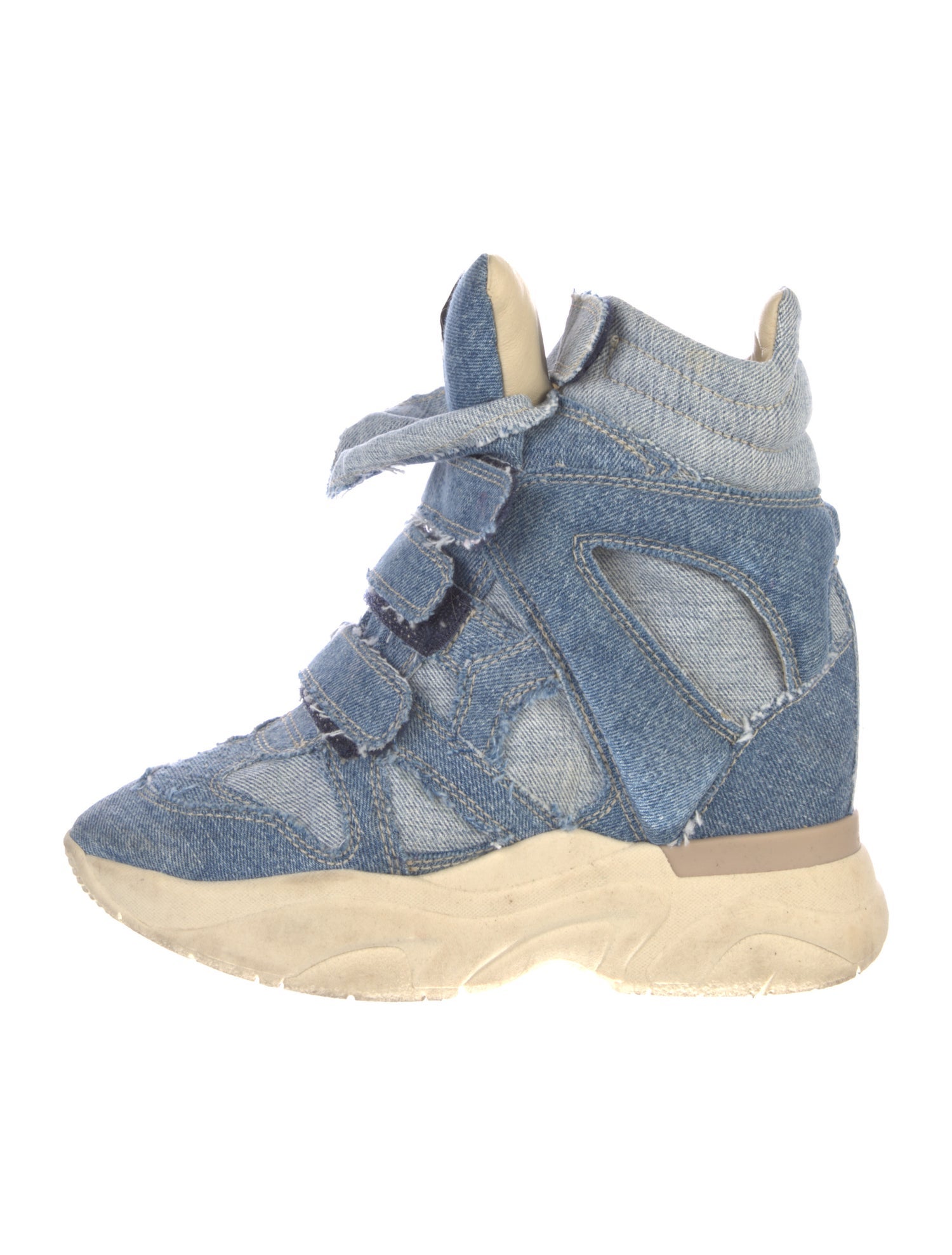 Isabel Marant Denim Colorblock Pattern Wedge Sneakers