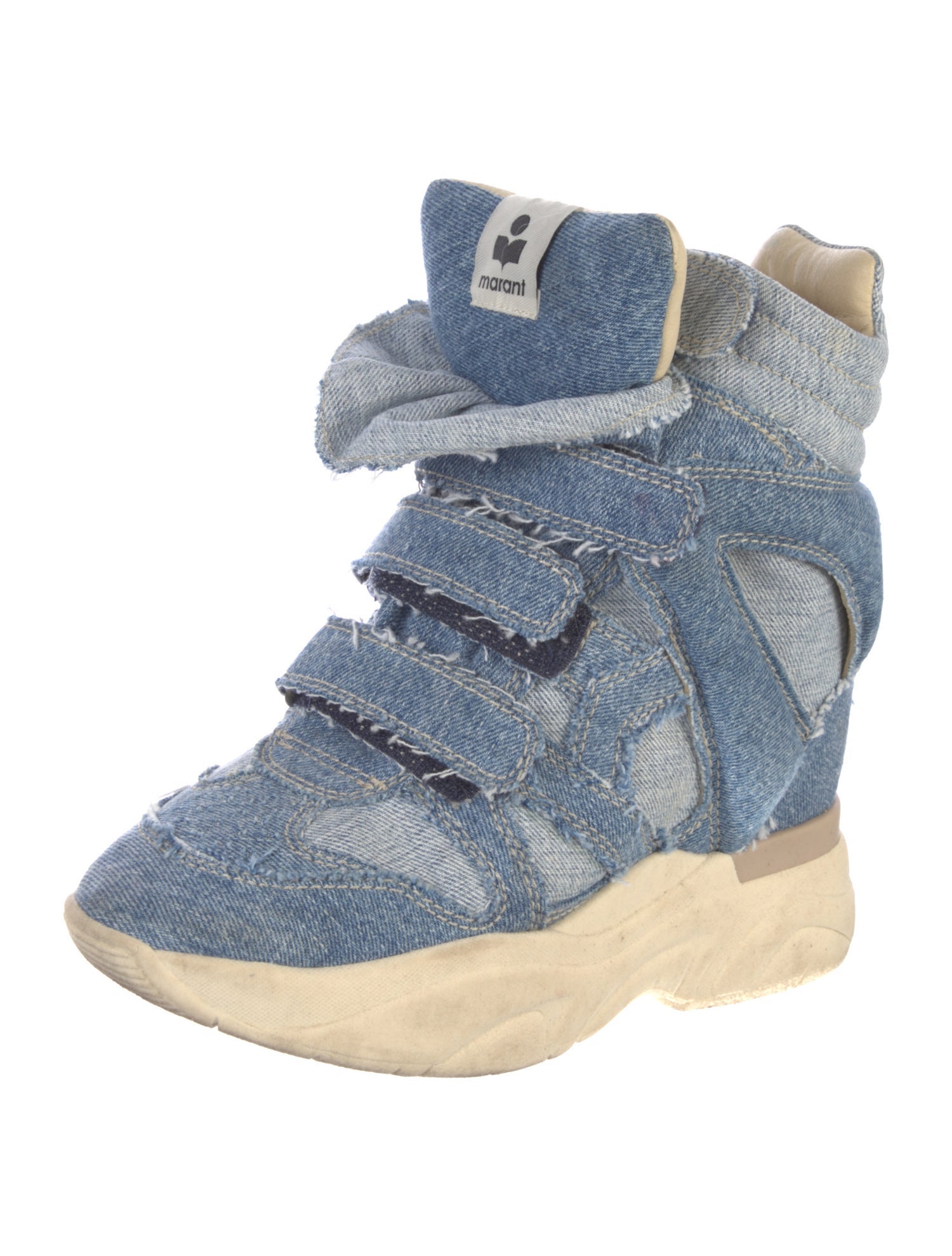 Isabel Marant Denim Colorblock Pattern Wedge Sneakers