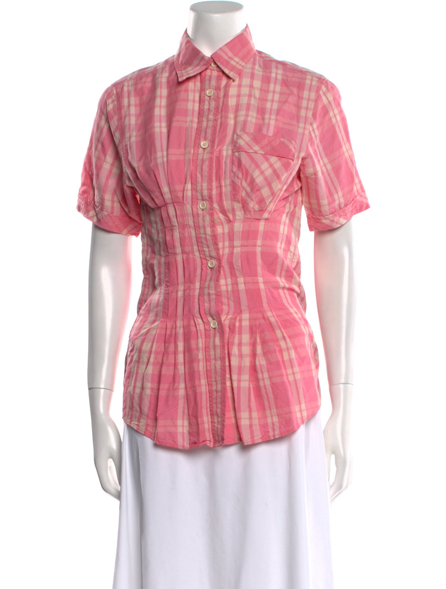 Isabel Marant Plaid Print Short Sleeve Button-Up Top