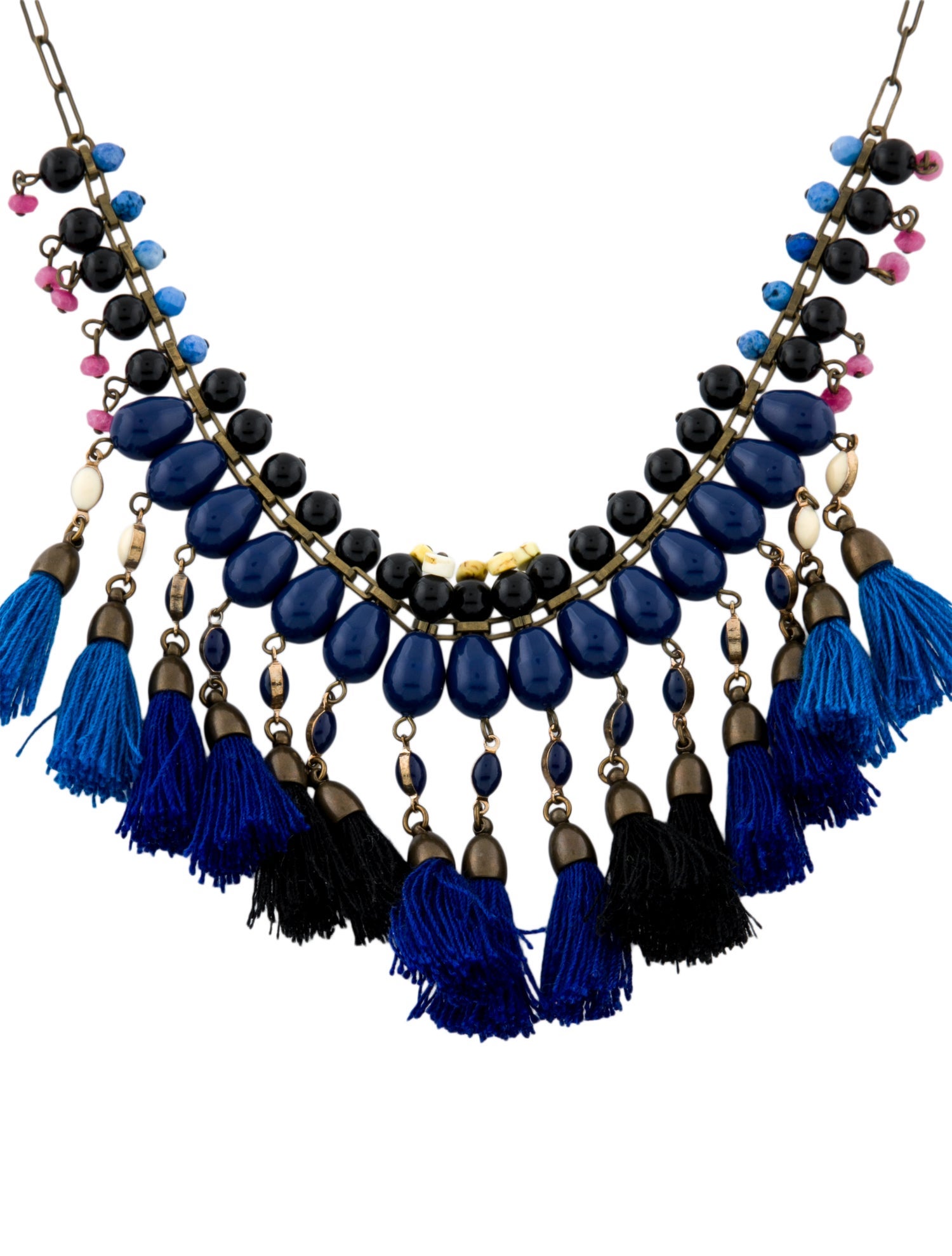 Isabel Marant Cotton & Glass Bead Mild Tassel Collar Necklace