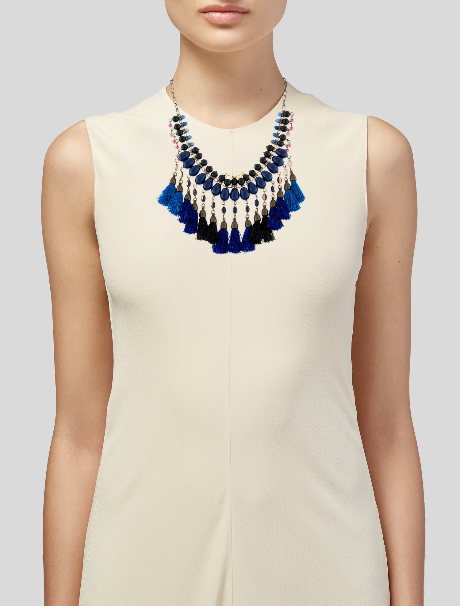 Isabel Marant Cotton & Glass Bead Mild Tassel Collar Necklace