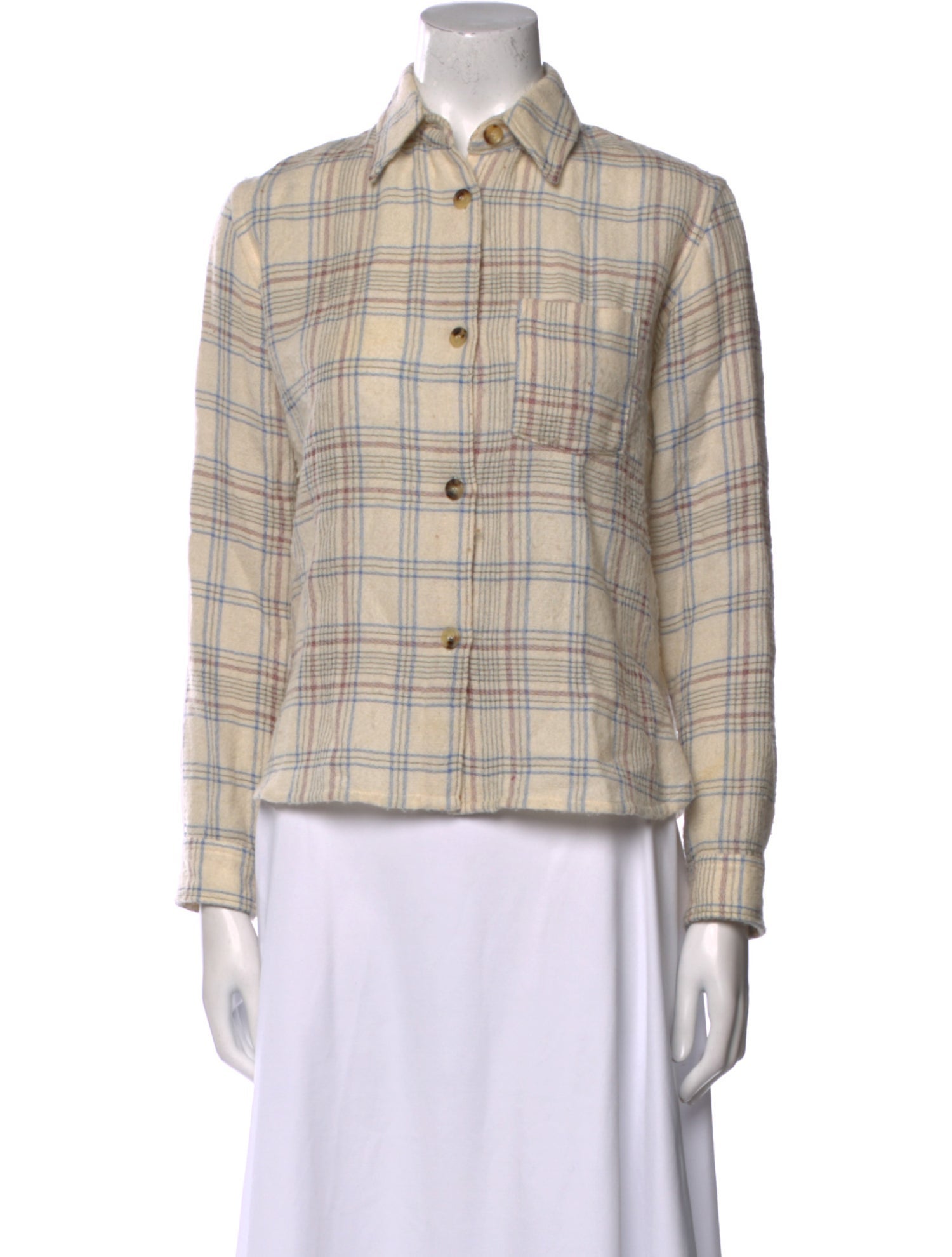 Isabel Marant Virgin Wool Plaid Print Button-Up Top