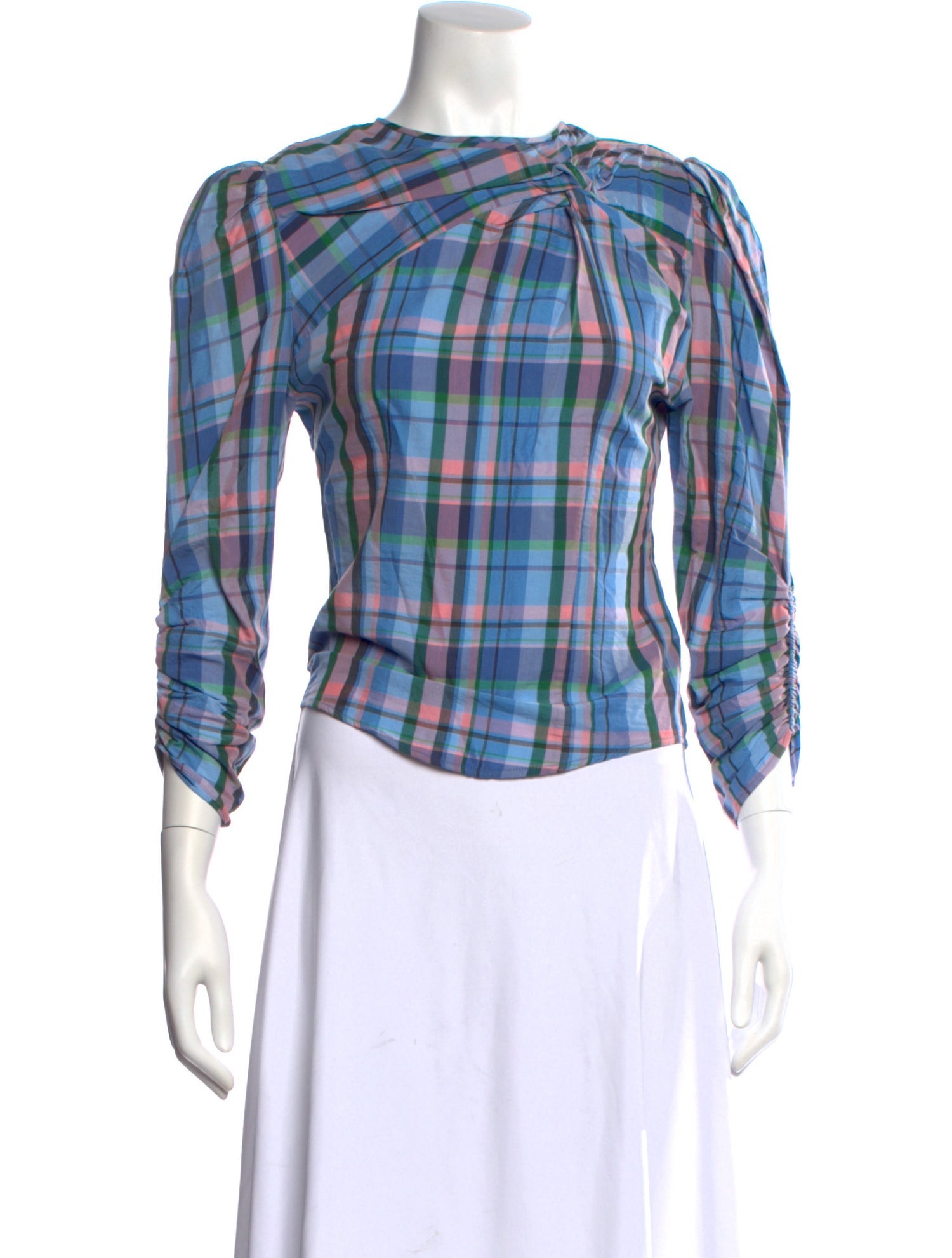 Isabel Marant Plaid Print Bateau Neckline Crop Top